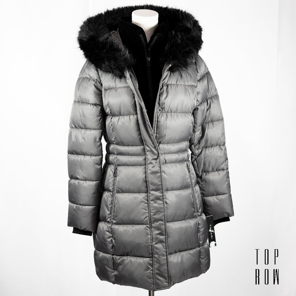 Tahari Dana Hooded Faux Fur Trim Puffer Coat - NEW with TAGS.